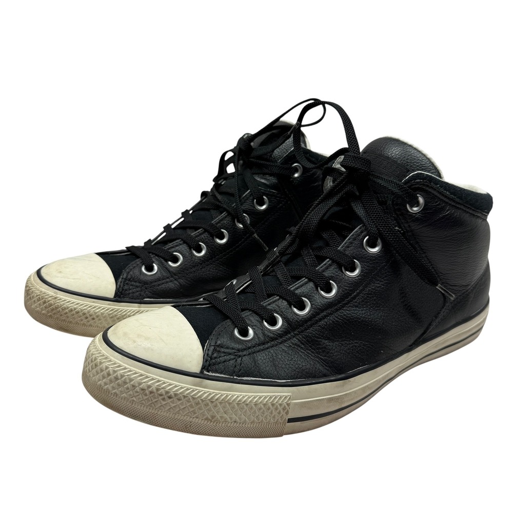Converse All Star High Street Black Leather Mid Top Sneakers 157472C Mens US 11